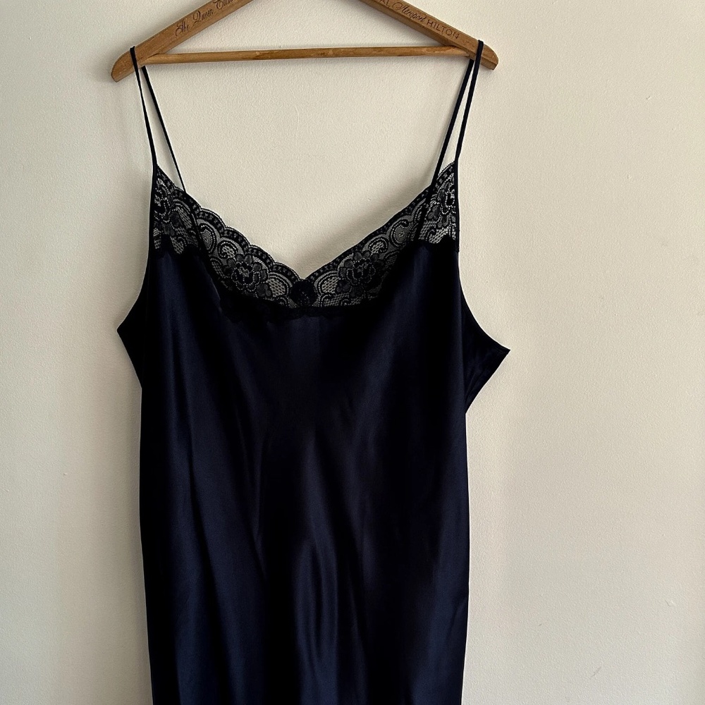 90s Vanity Fair Navy Blue Negligee | Vintage Plus Size Vanity Fair Lingerie| 3X